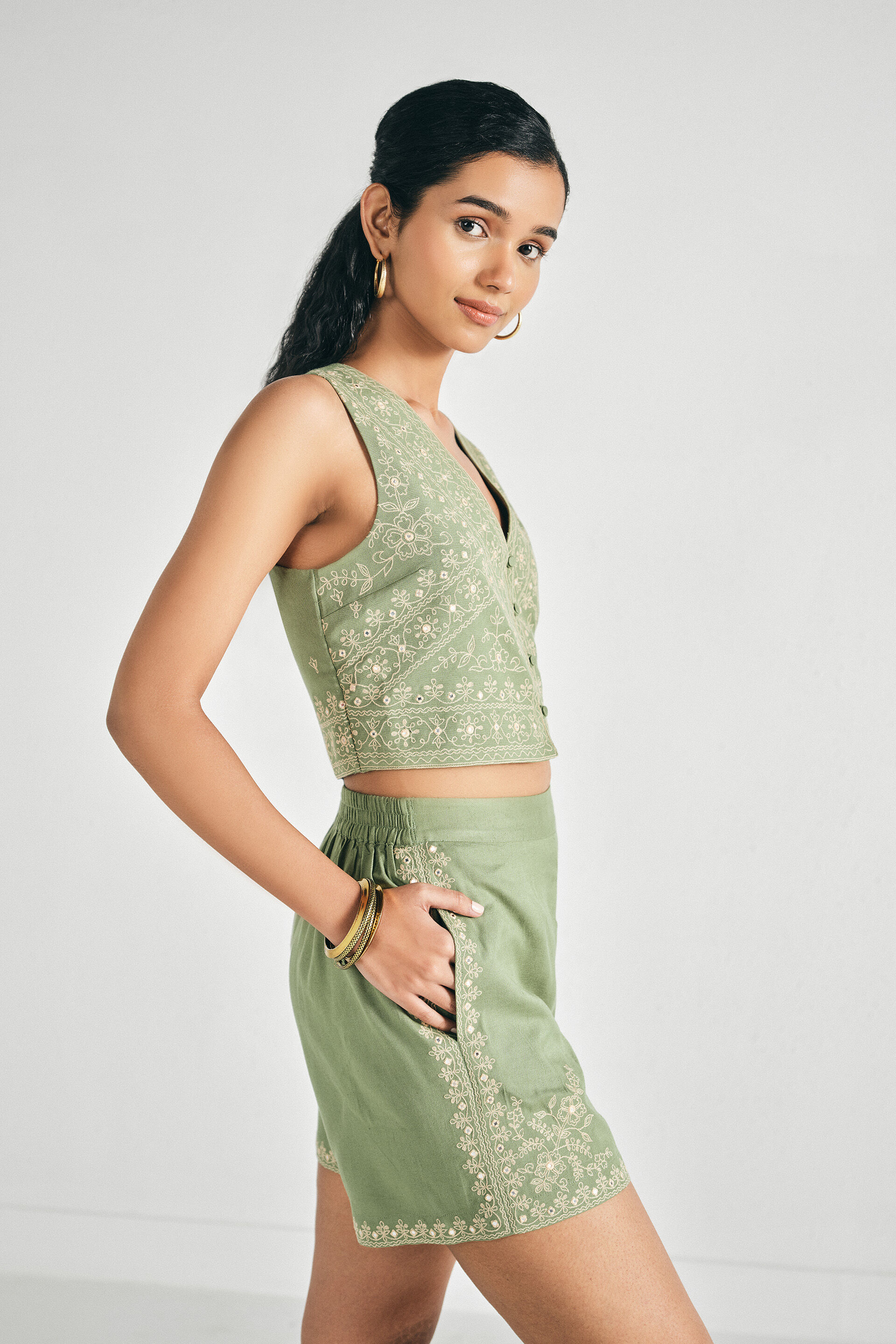 Sage Embroidered Co-ord Set, Green, image 2